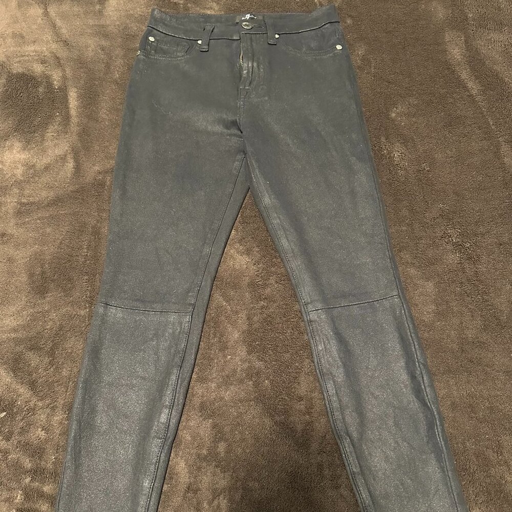 7 For All Man Kind Black  Faux Leather Ankle Skinny Jeans